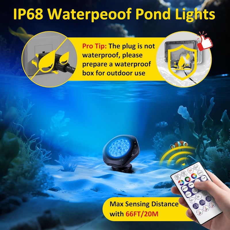 T-SUN Color Changing Underwater Pond Lights, IP68 Waterproof Fountain Lights Dimmable Timer Submersible LED Landscape Spotlights for Outdoor Koi Fish Tank Aquarium Garden(Set of 5) - Image 3